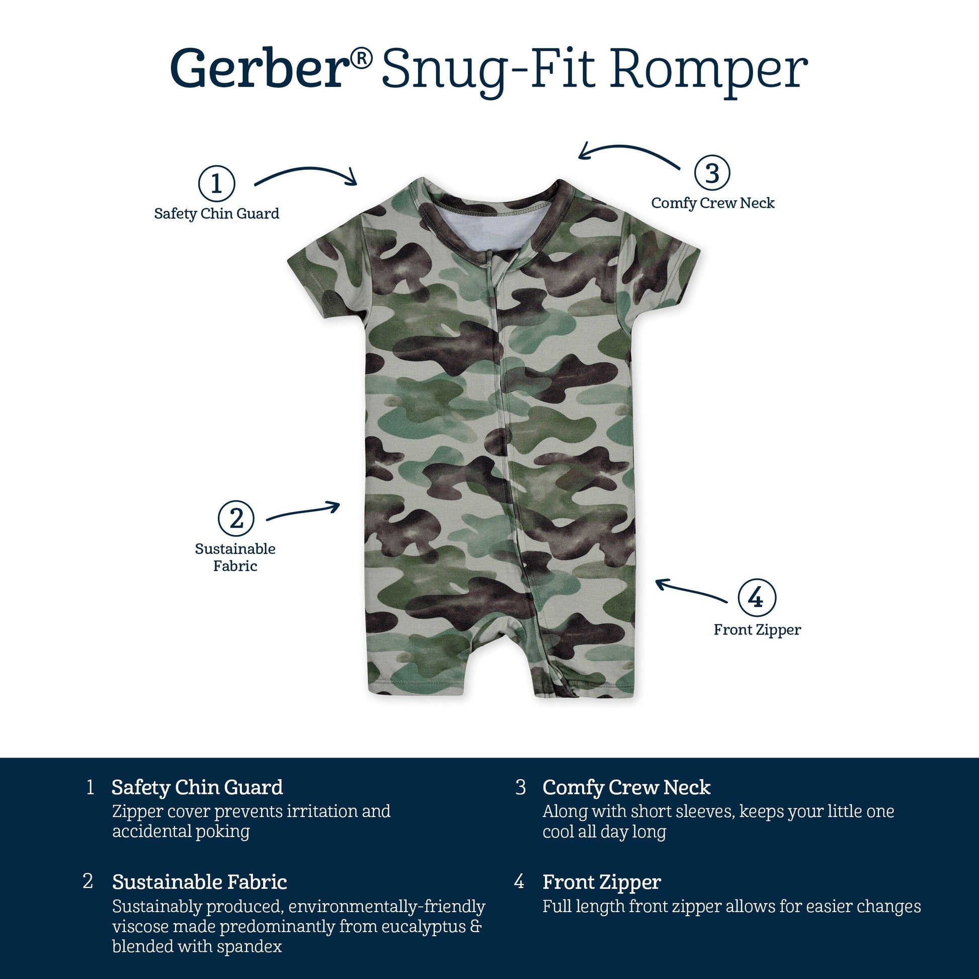 Baby Boys Hide & Seek Camo Buttery-Soft Viscose Made from Eucalyptus Snug Fit Romper