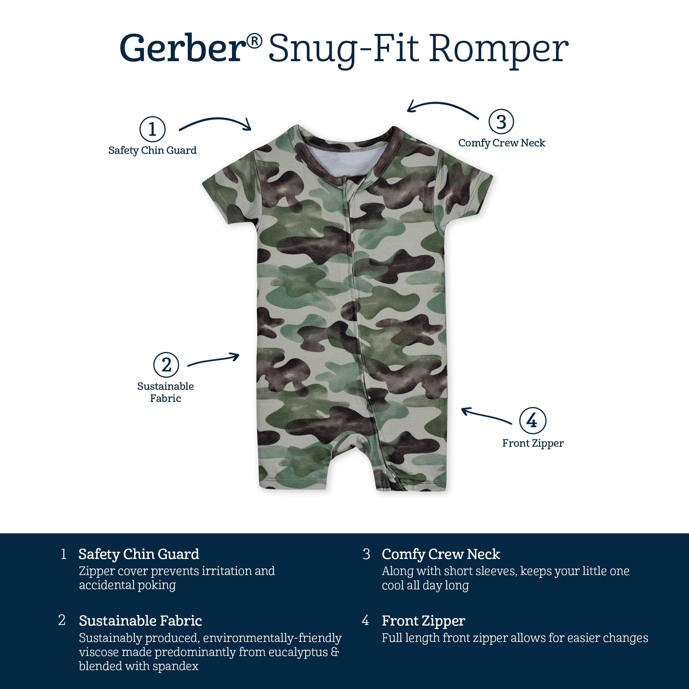 Baby Boys Hide & Seek Camo Buttery-Soft Viscose Made from Eucalyptus Snug Fit Romper