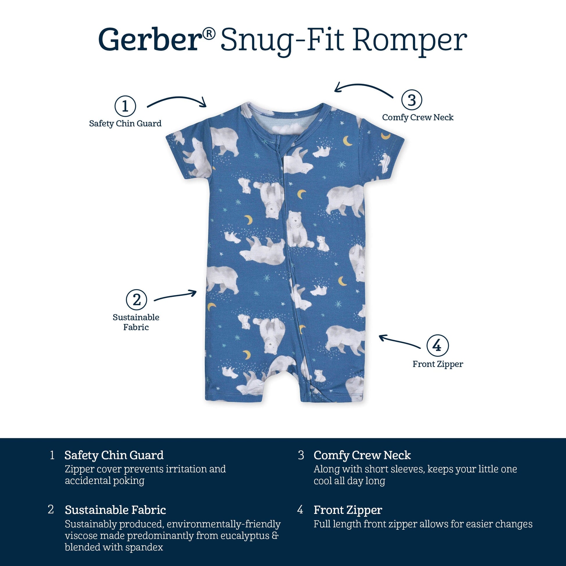 Baby Polar Night Buttery-Soft Viscose Made from Eucalyptus Snug Fit Romper