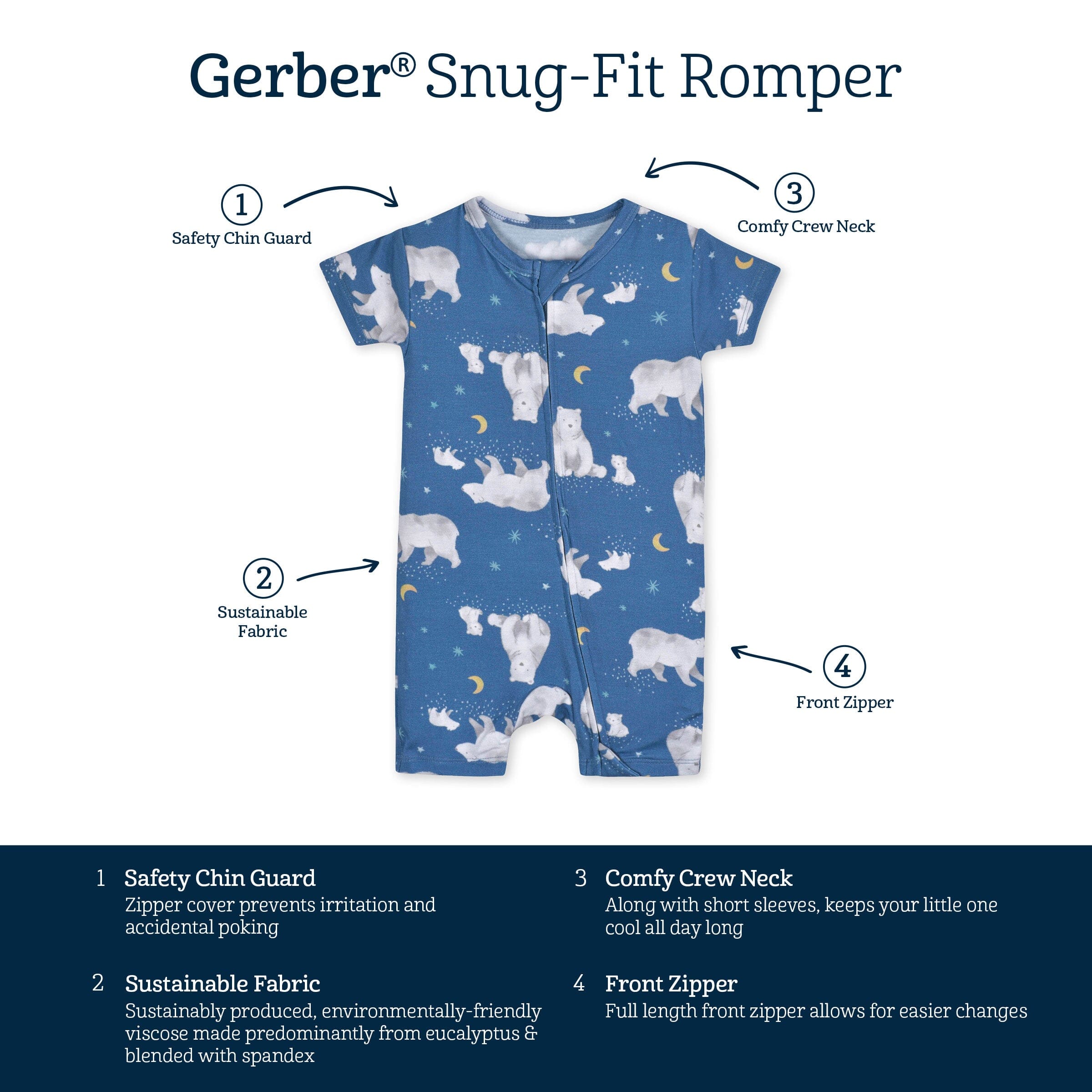 Baby Polar Night Buttery-Soft Viscose Made from Eucalyptus Snug Fit Romper