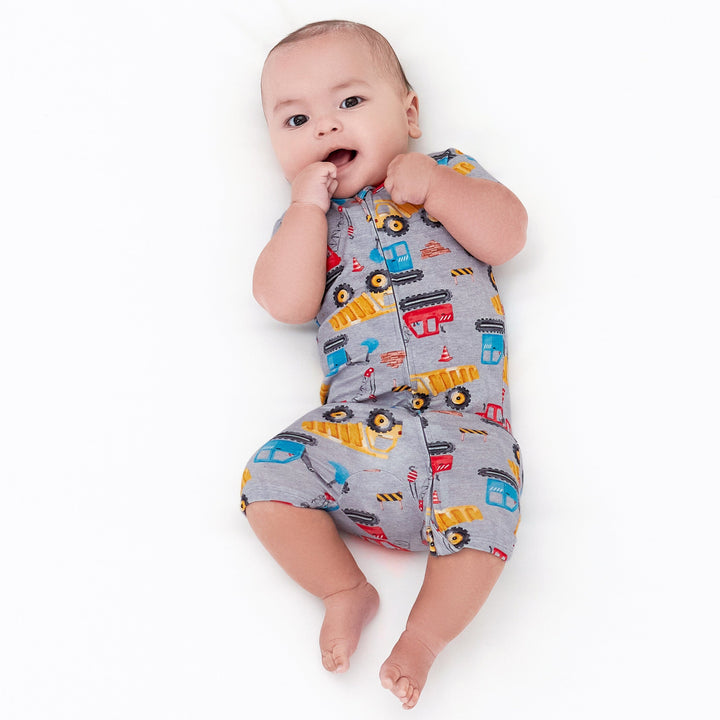 Baby Boys Construction Trucks Buttery Soft Viscose Made from Eucalyptus Snug Fit Romper
