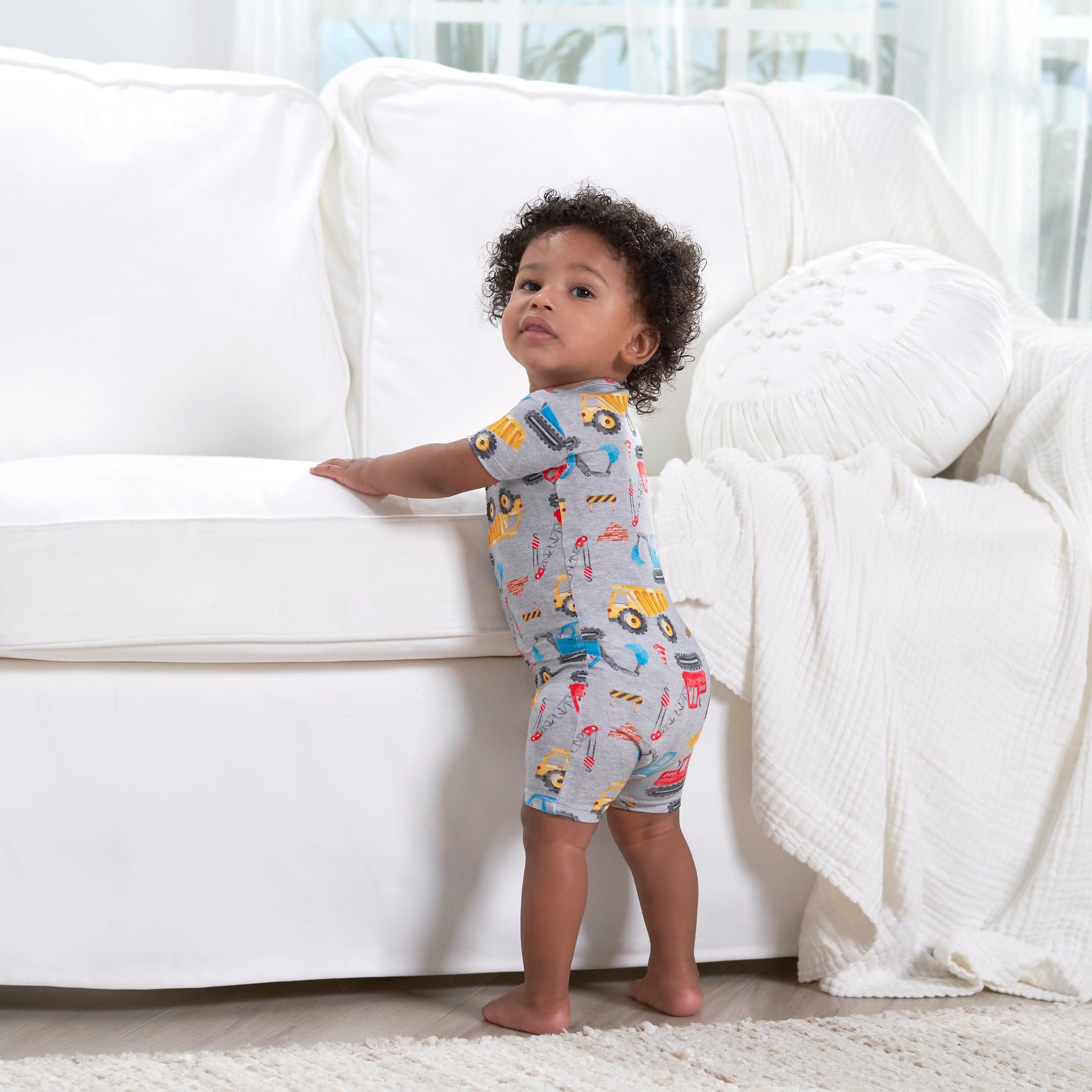 Baby Boys Construction Trucks Buttery-Soft Viscose Made from Eucalyptus Snug Fit Romper