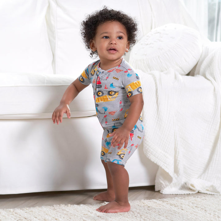 Baby Boys Construction Trucks Buttery-Soft Viscose Made from Eucalyptus Snug Fit Romper