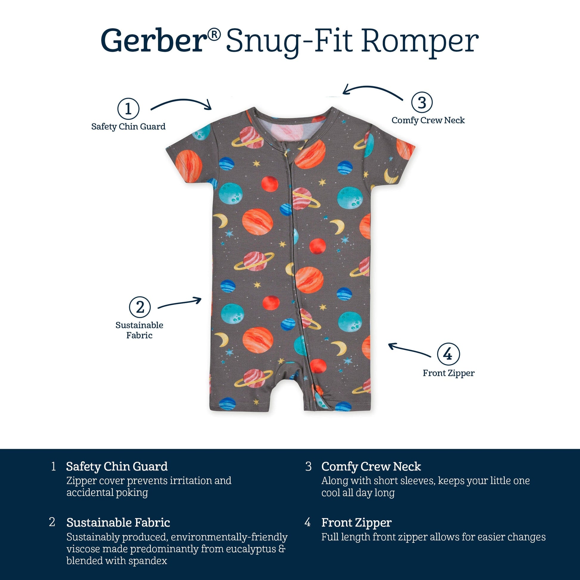 Baby Outer Space Buttery-Soft Viscose Made from Eucalyptus Snug Fit Romper