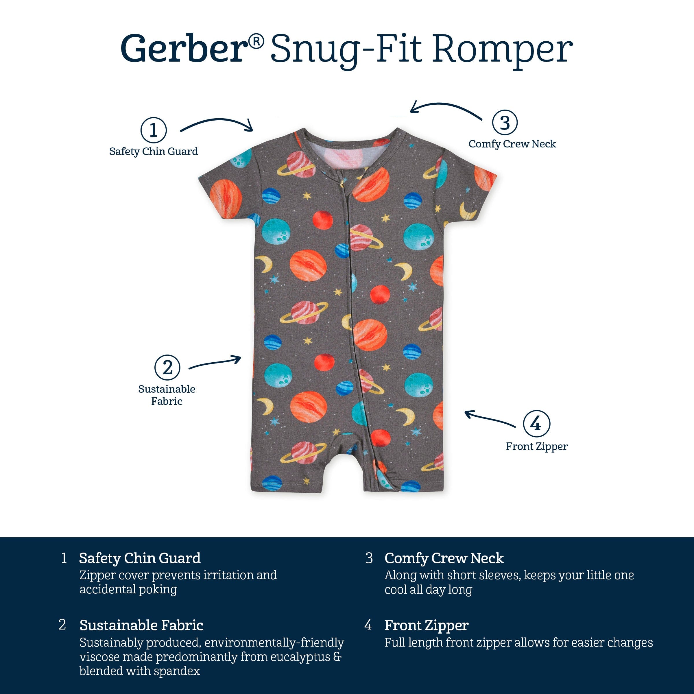 Baby Outer Space Buttery-Soft Viscose Made from Eucalyptus Snug Fit Romper
