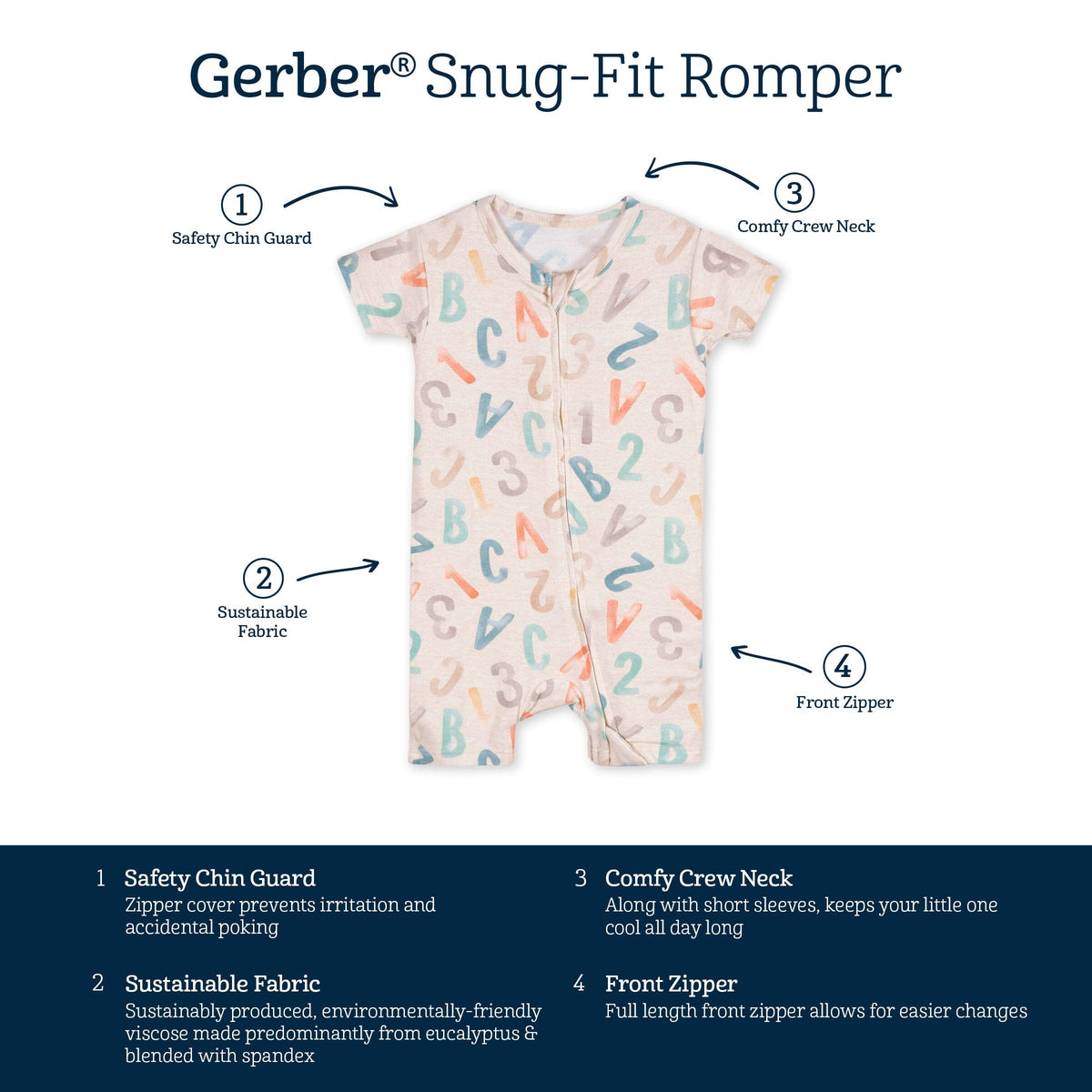 Baby Alphabet Soup Buttery-Soft Viscose Made from Eucalyptus Snug Fit Romper