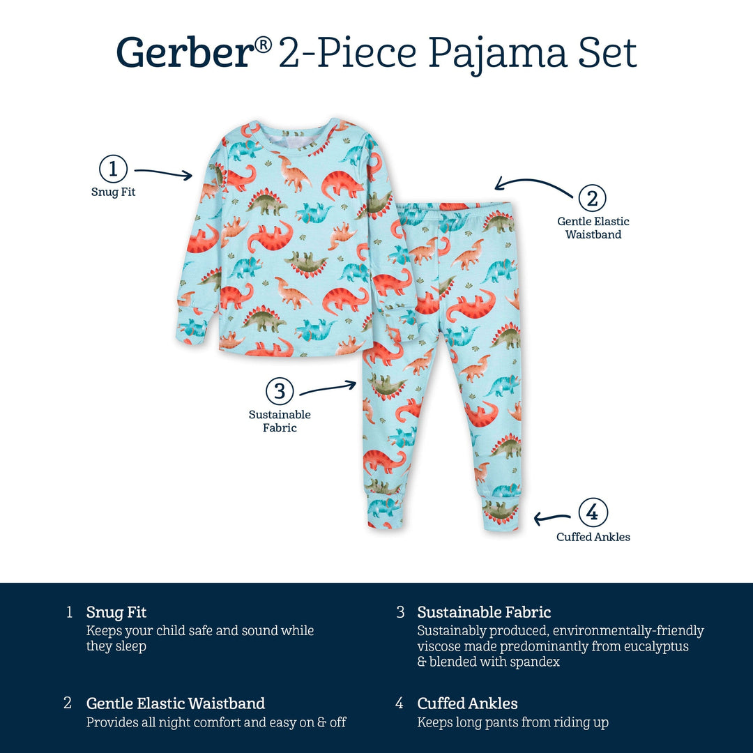 2-Piece Infant & Toddler Dino Buttery-Soft Viscose Made from Eucalyptus Snug Fit Pajamas