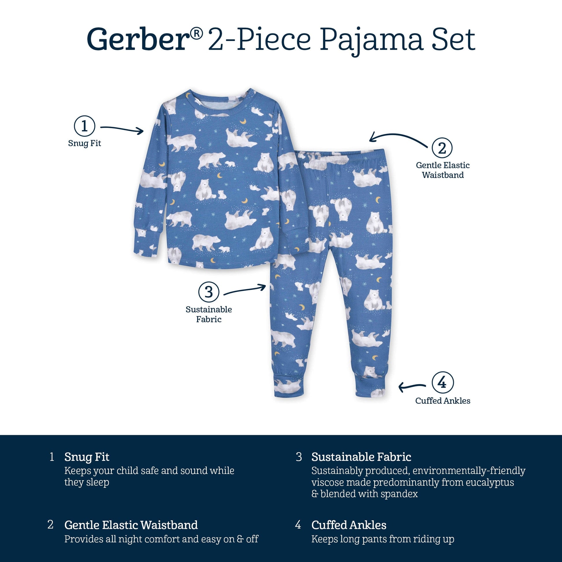 2-Piece Infant & Toddler Polar Bear Buttery-Soft Viscose Made from Eucalyptus Snug Fit Pajamas