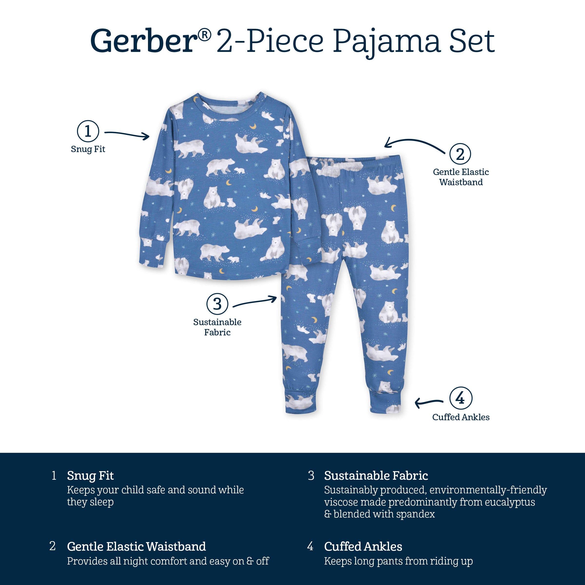 2-Piece Infant & Toddler Polar Bear Buttery-Soft Viscose Made from Eucalyptus Snug Fit Pajamas
