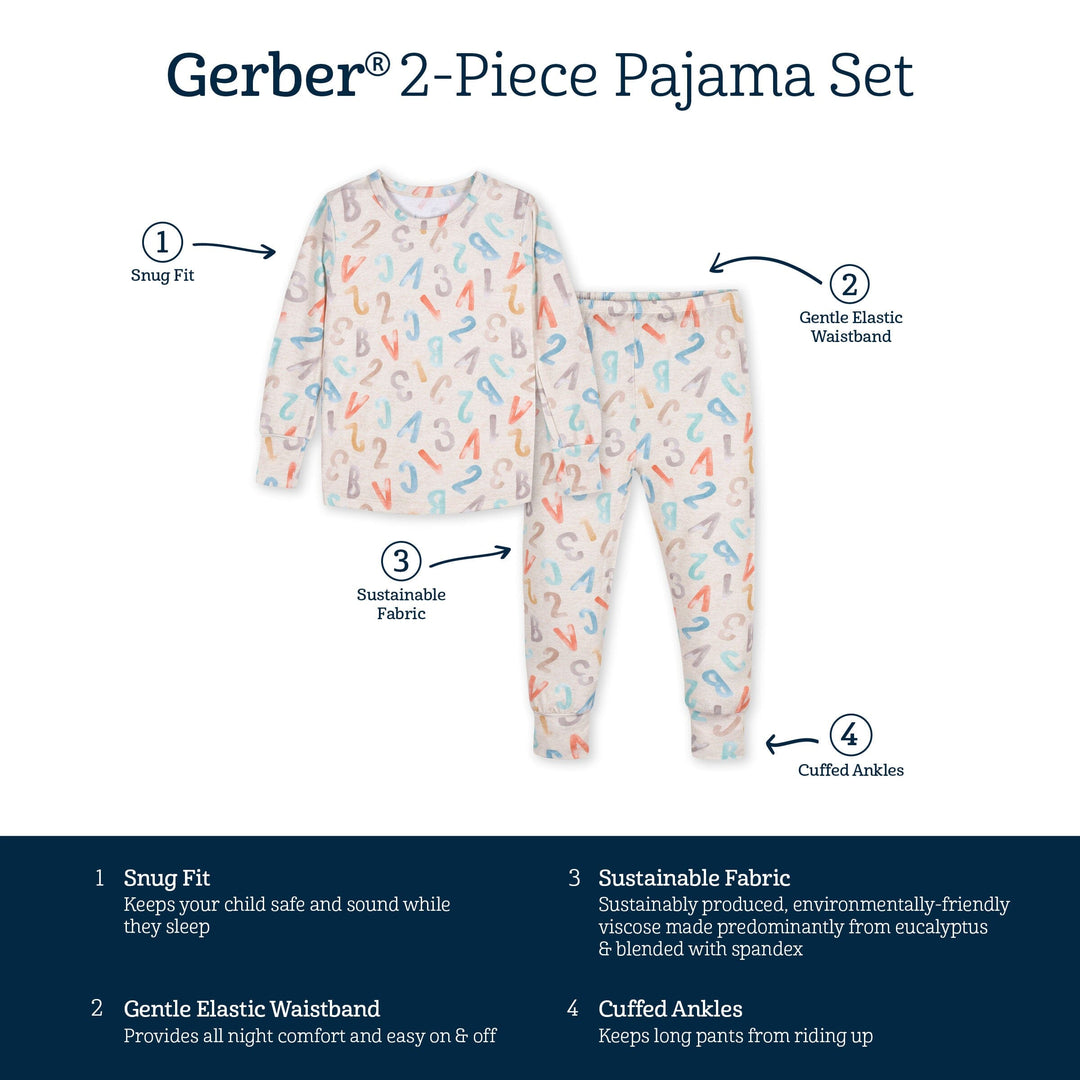 2-Piece Infant & Toddler ABC Buttery-Soft Viscose Made from Eucalyptus Snug Fit Pajamas