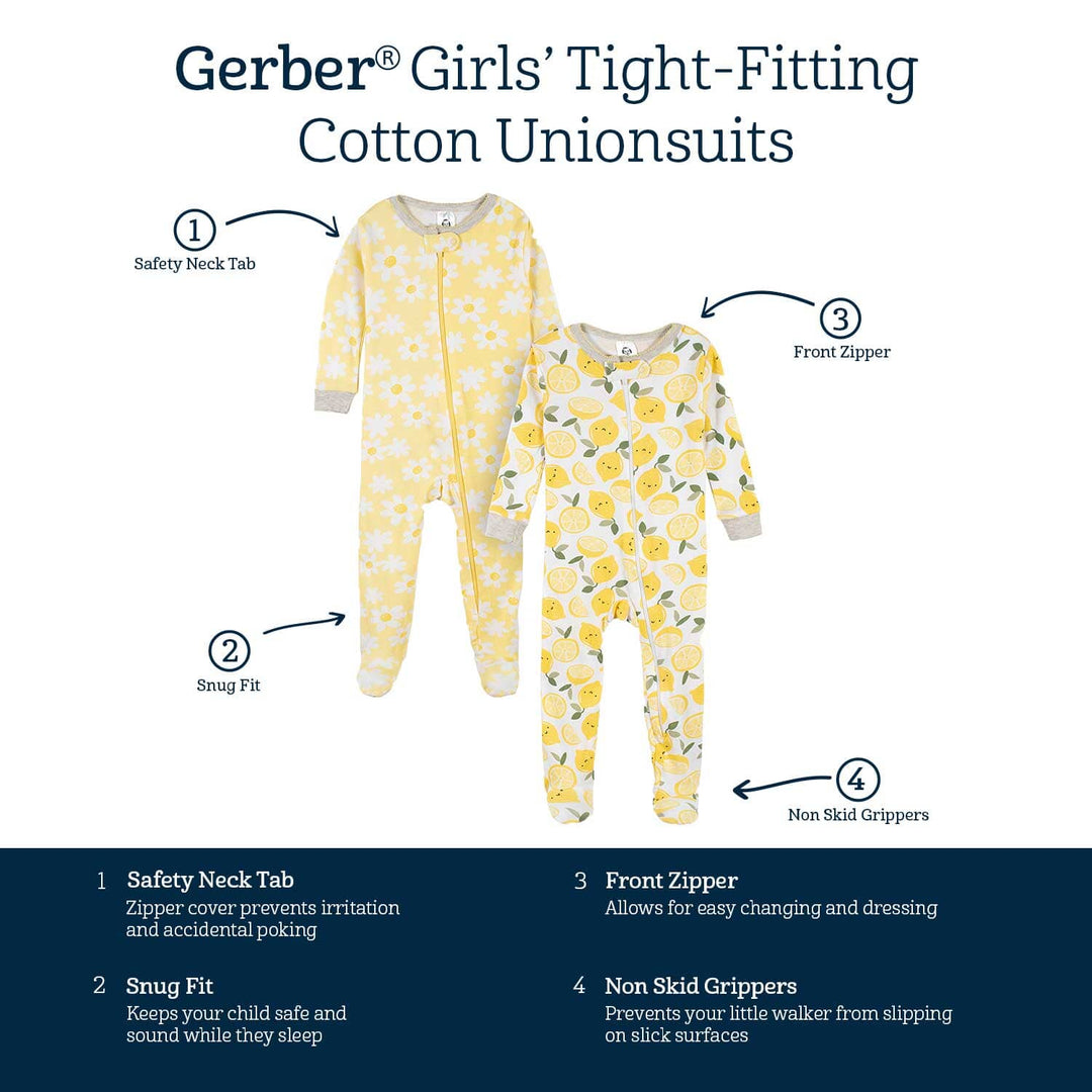 2-Pack Baby & Toddler Girls Lemon Squeeze Snug Fit Footed Cotton Pajamas