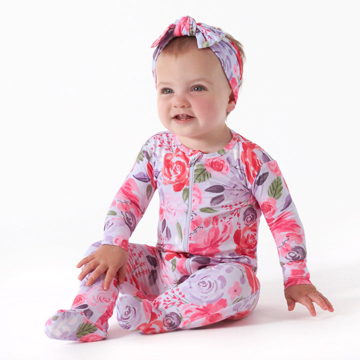 Baby & Toddler Girls Lilac Garden Buttery-Soft Viscose Made from Eucalyptus Snug Fit Footed Pajamas