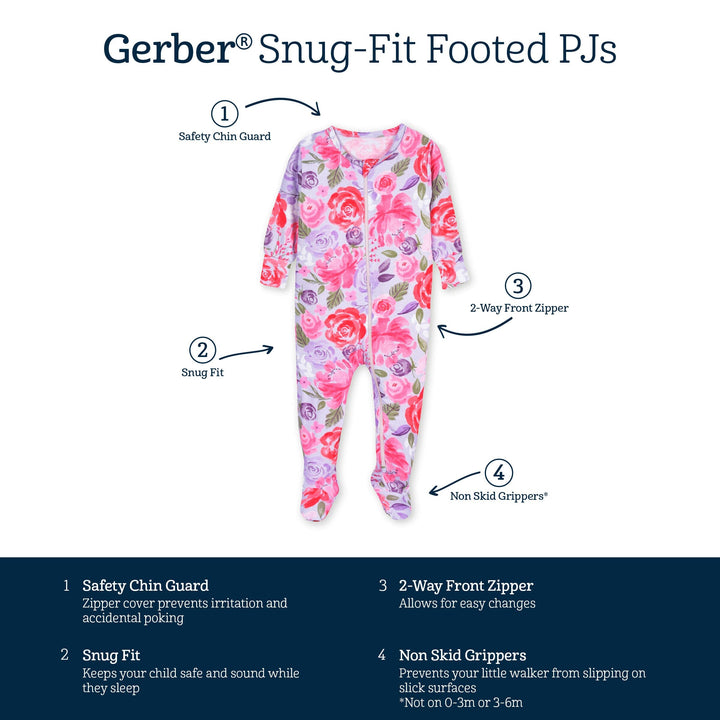 Baby & Toddler Girls Lilac Garden Buttery Soft Viscose Made from Eucalyptus Snug Fit Footed Pajamas