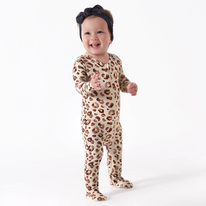 Baby & Toddler Girls Leopard Buttery-Soft Viscose Made from Eucalyptus Snug Fit Footed Pajamas