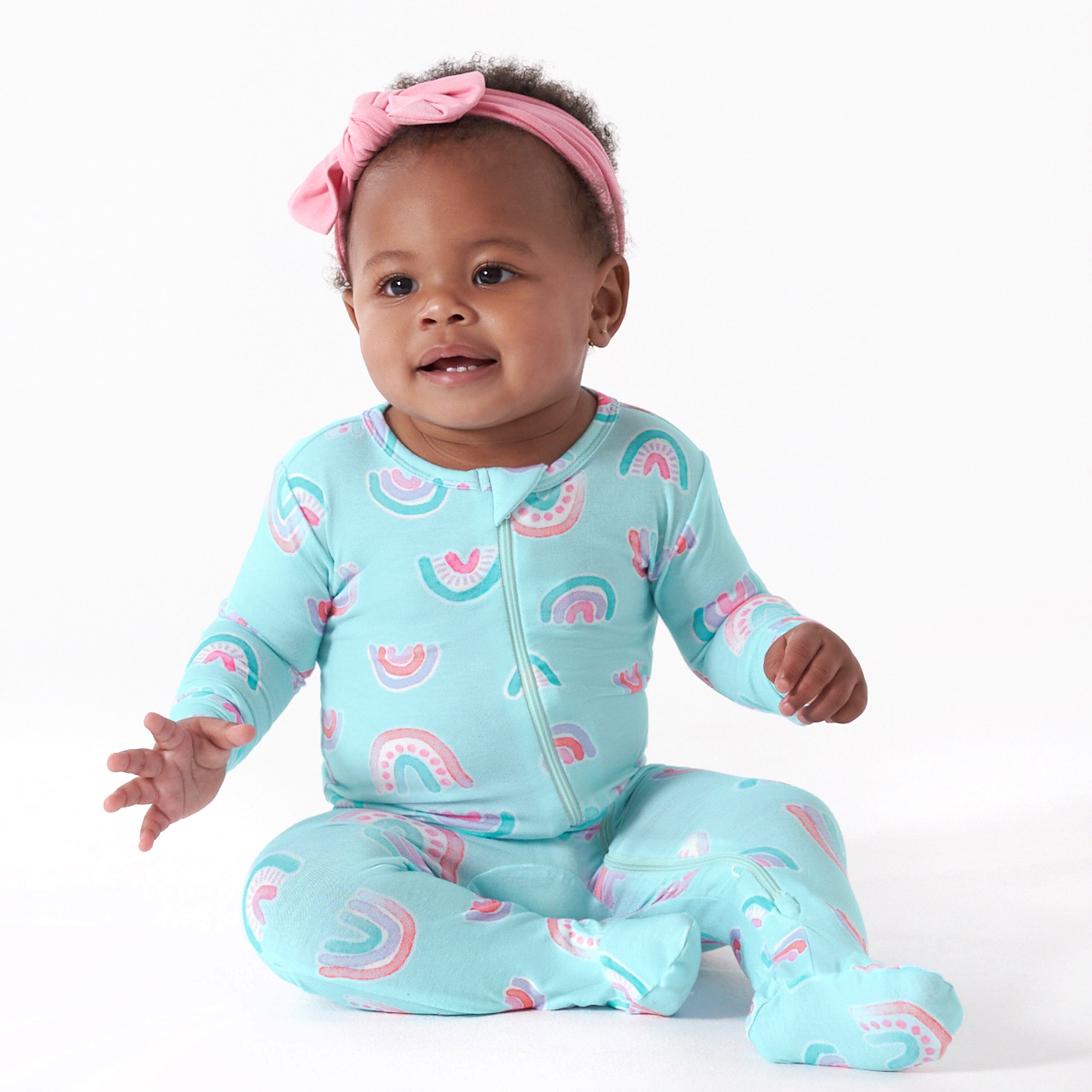 Baby & Toddler Girls Rainbow Buttery-Soft Viscose Made from Eucalyptus Snug Fit Footed Pajamas