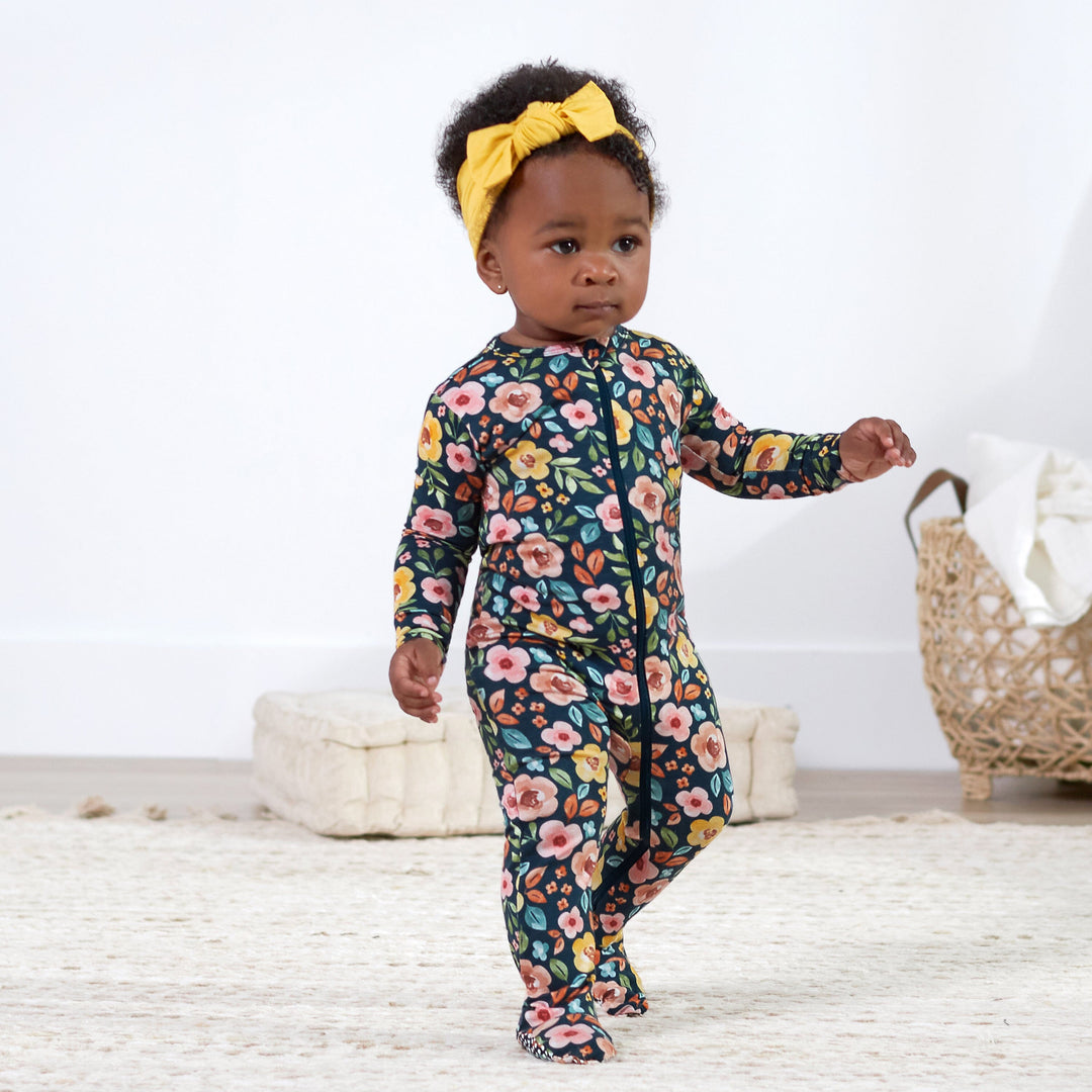 Baby & Toddler Girls Midnight Floral Buttery Soft Viscose Made from Eucalyptus Snug Fit Footed Pajamas