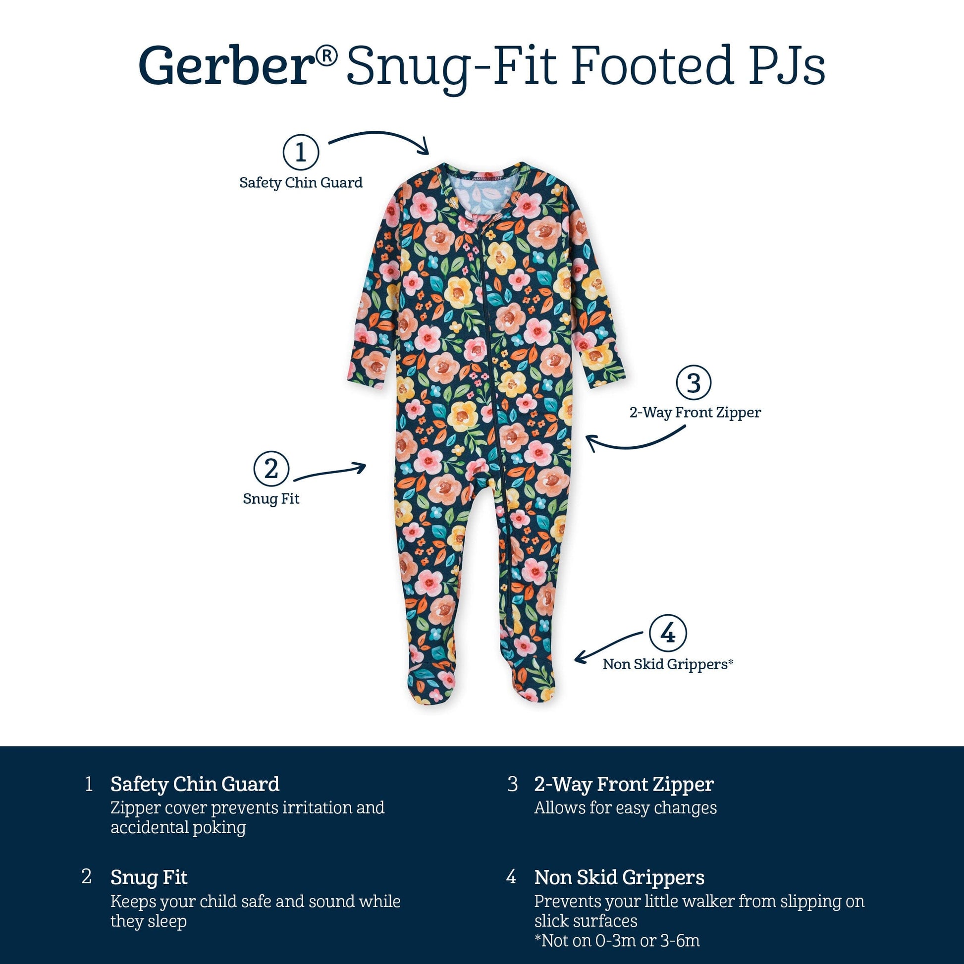 Baby & Toddler Girls Midnight Floral Buttery Soft Viscose Made from Eucalyptus Snug Fit Footed Pajamas
