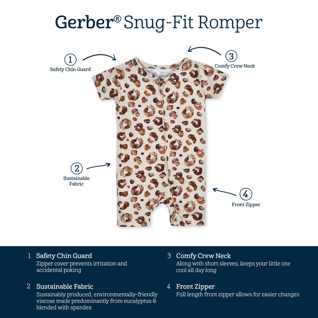 Baby Spotted Leopard Buttery-Soft Viscose Made from Eucalyptus Snug Fit Romper