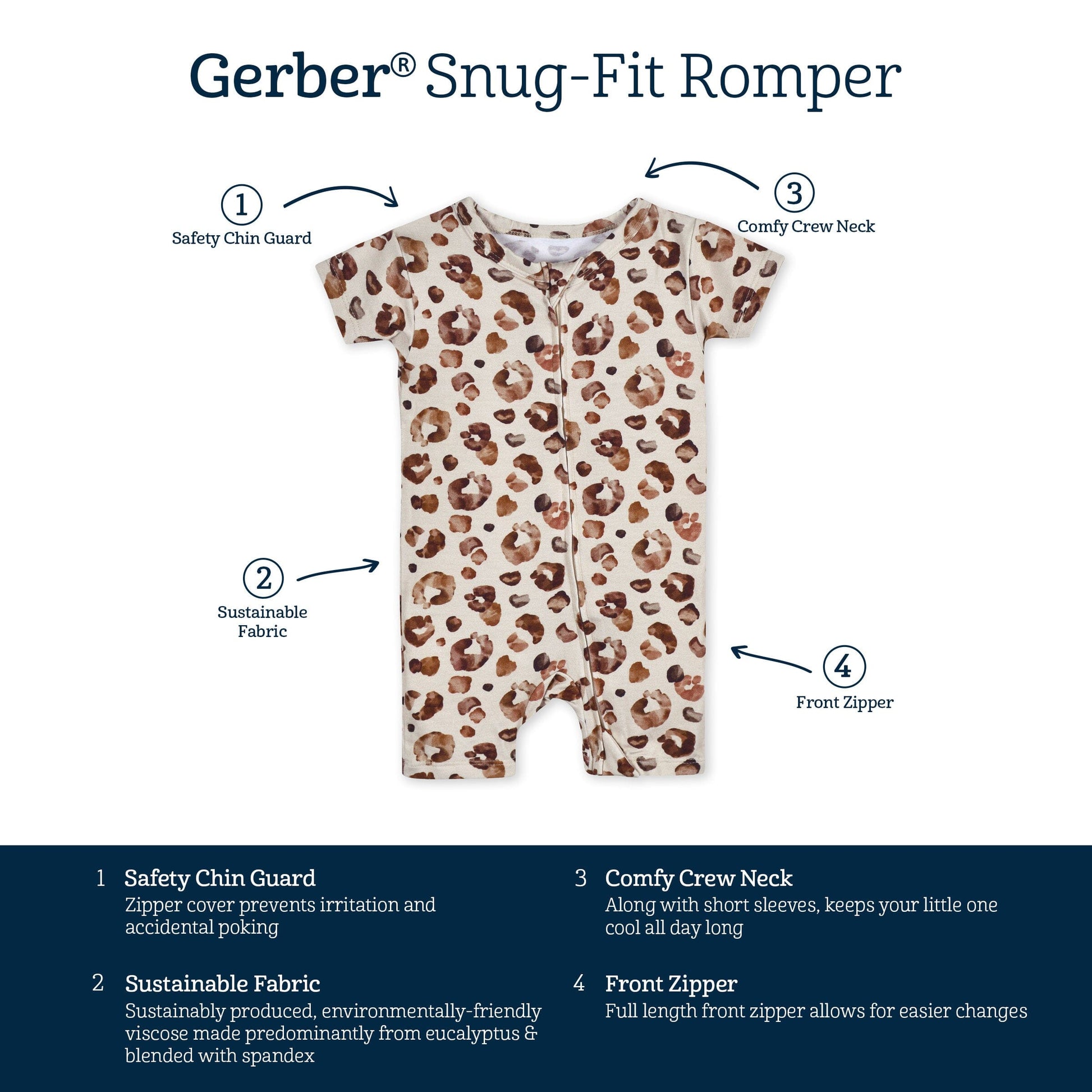 Baby Spotted Leopard Buttery-Soft Viscose Made from Eucalyptus Snug Fit Romper