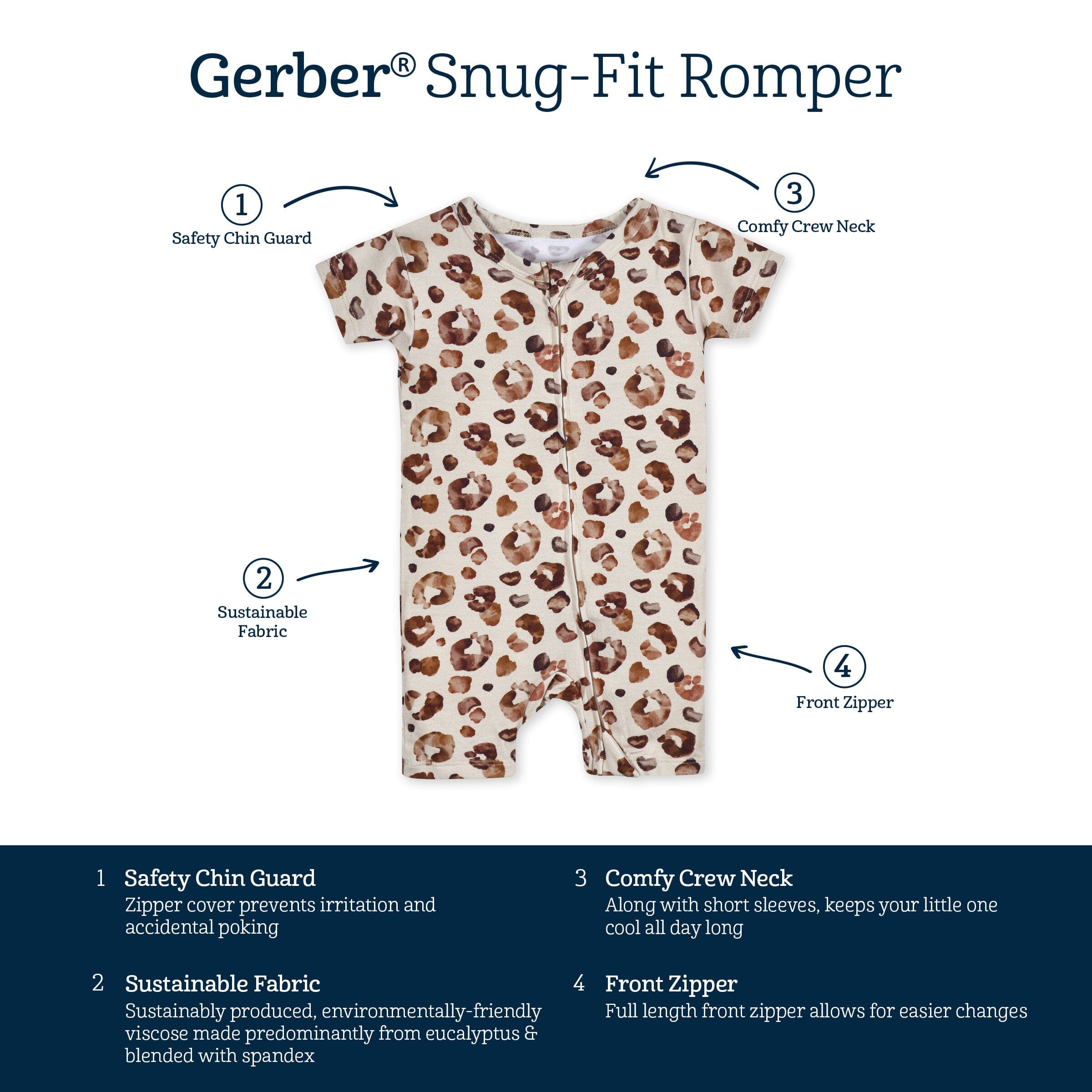 Baby Spotted Leopard Buttery-Soft Viscose Made from Eucalyptus Snug Fit Romper