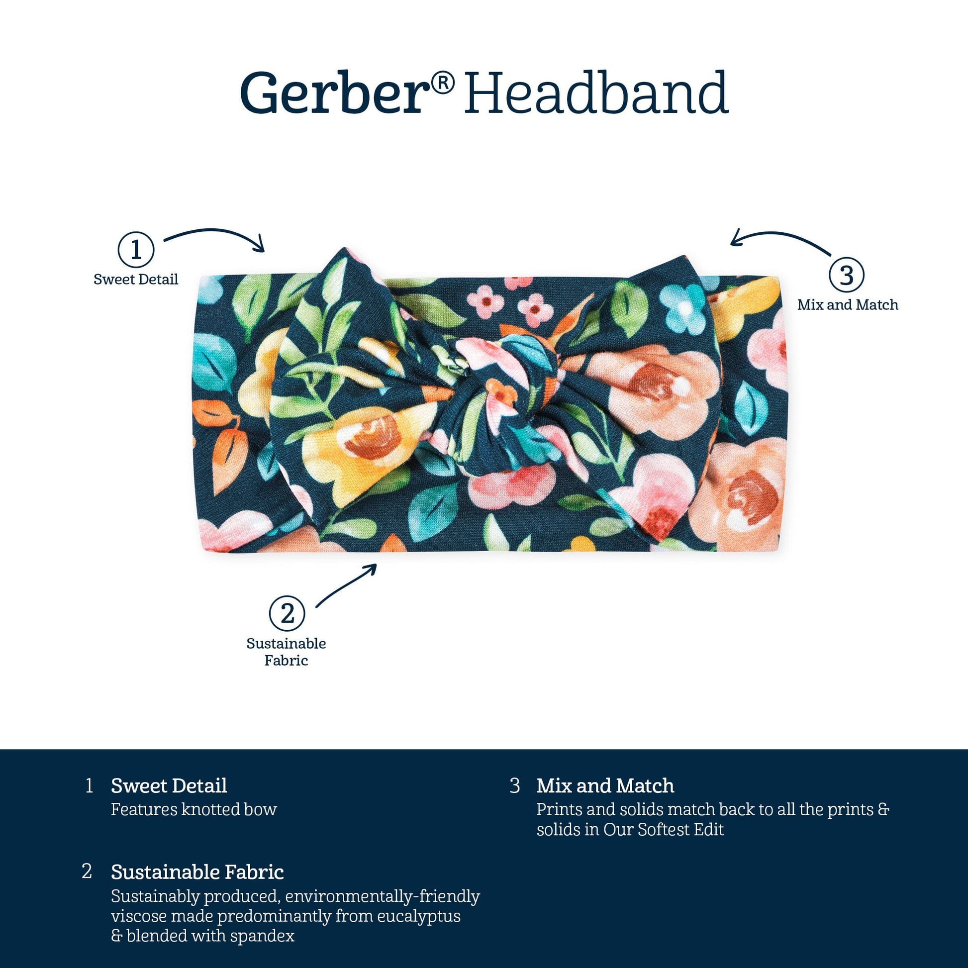Girls Midnight Floral Buttery-Soft Viscose Made from Eucalyptus Headband