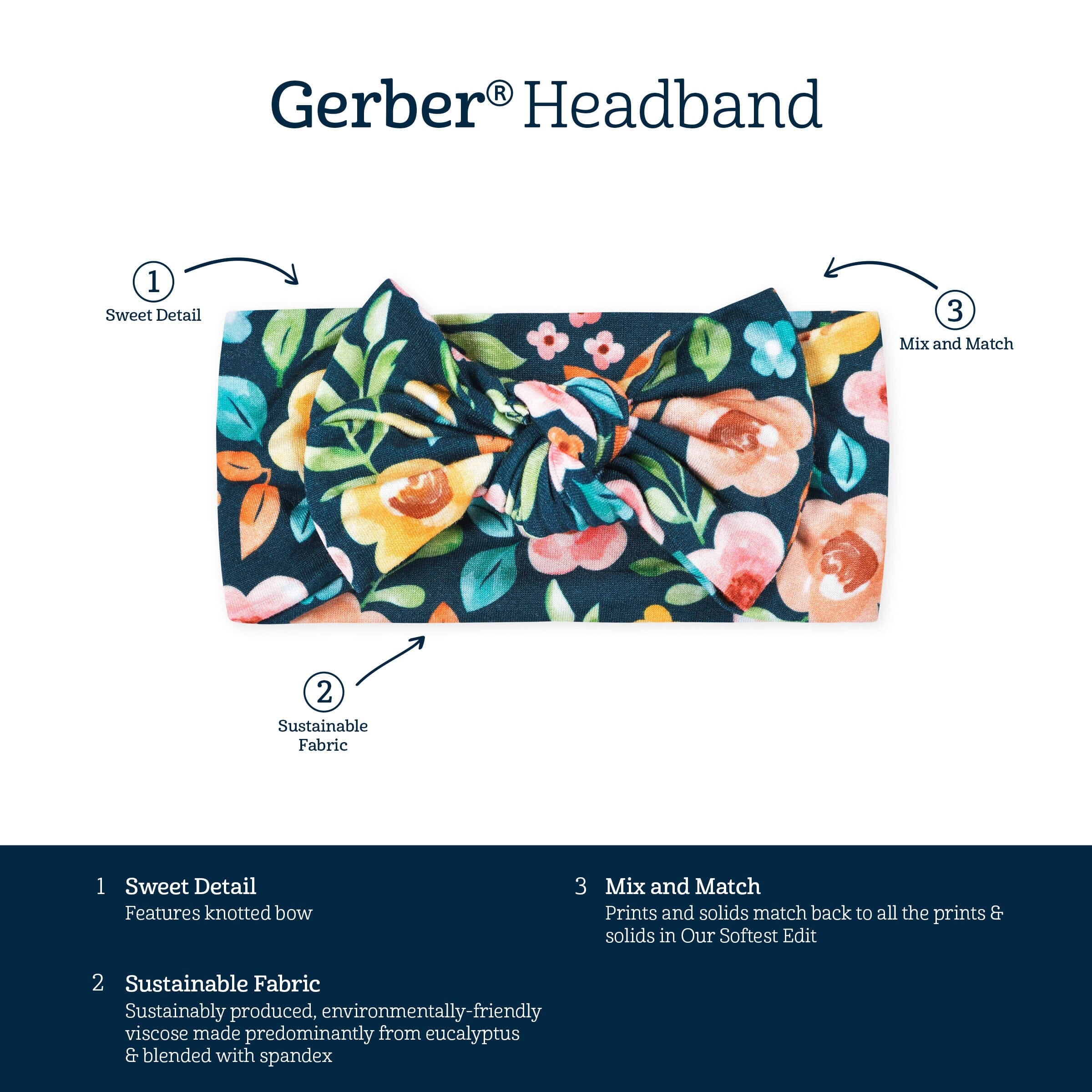 Girls Midnight Floral Buttery-Soft Viscose Made from Eucalyptus Headband