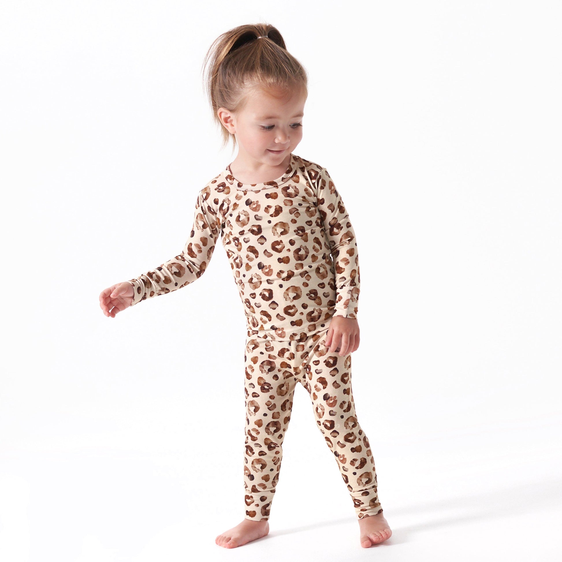 2-Piece Infant & Toddler Girls Leopard Buttery-Soft Viscose Made from Eucalyptus Snug Fit Pajamas
