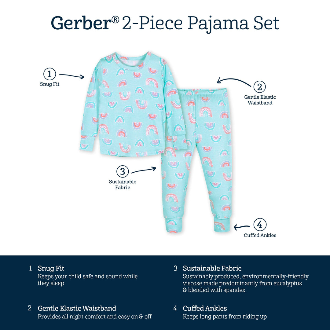 2-Piece Infant & Toddler Girls Rainbow Buttery-Soft Viscose Made from Eucalyptus Snug Fit Pajamas