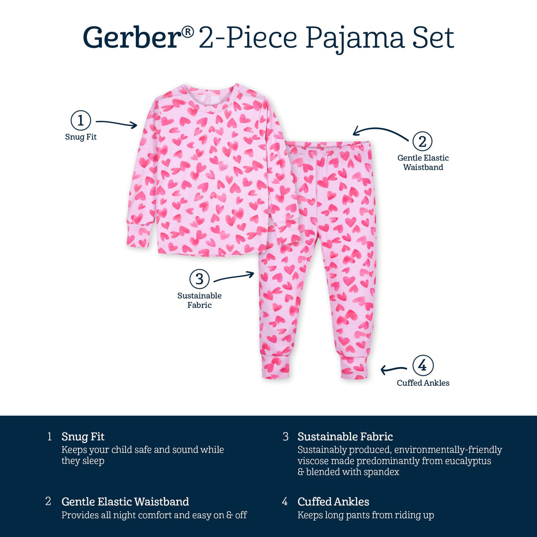 2-Piece Infant & Toddler Girls Heartfelt Buttery-Soft Viscose Made from Eucalyptus Snug Fit Pajamas