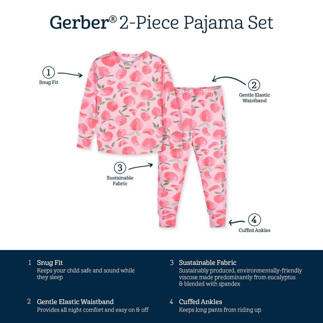2-Piece Infant & Toddler Girls Just Peachy Buttery-Soft Viscose Made from Eucalyptus Snug Fit Pajamas
