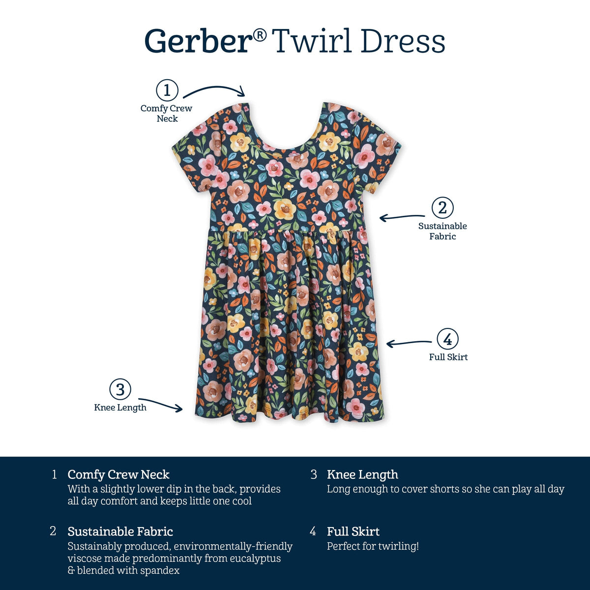 Infant & Toddler Girls Midnight Floral Buttery-Soft Viscose Made from Eucalyptus Twirl Dress