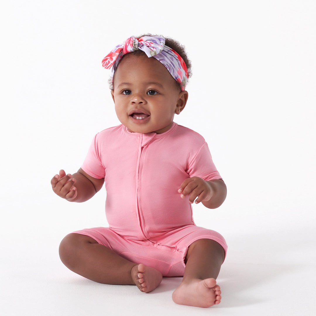 Baby Girls Sea Pink Buttery-Soft Viscose Made from Eucalyptus Snug Fit Romper