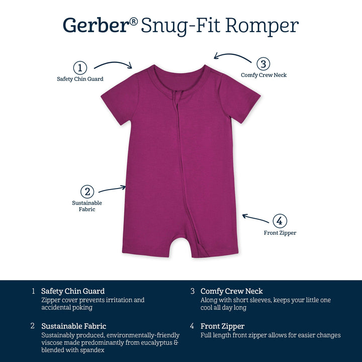 Baby Raspberry Buttery-Soft Viscose Made from Eucalyptus Snug Fit Romper