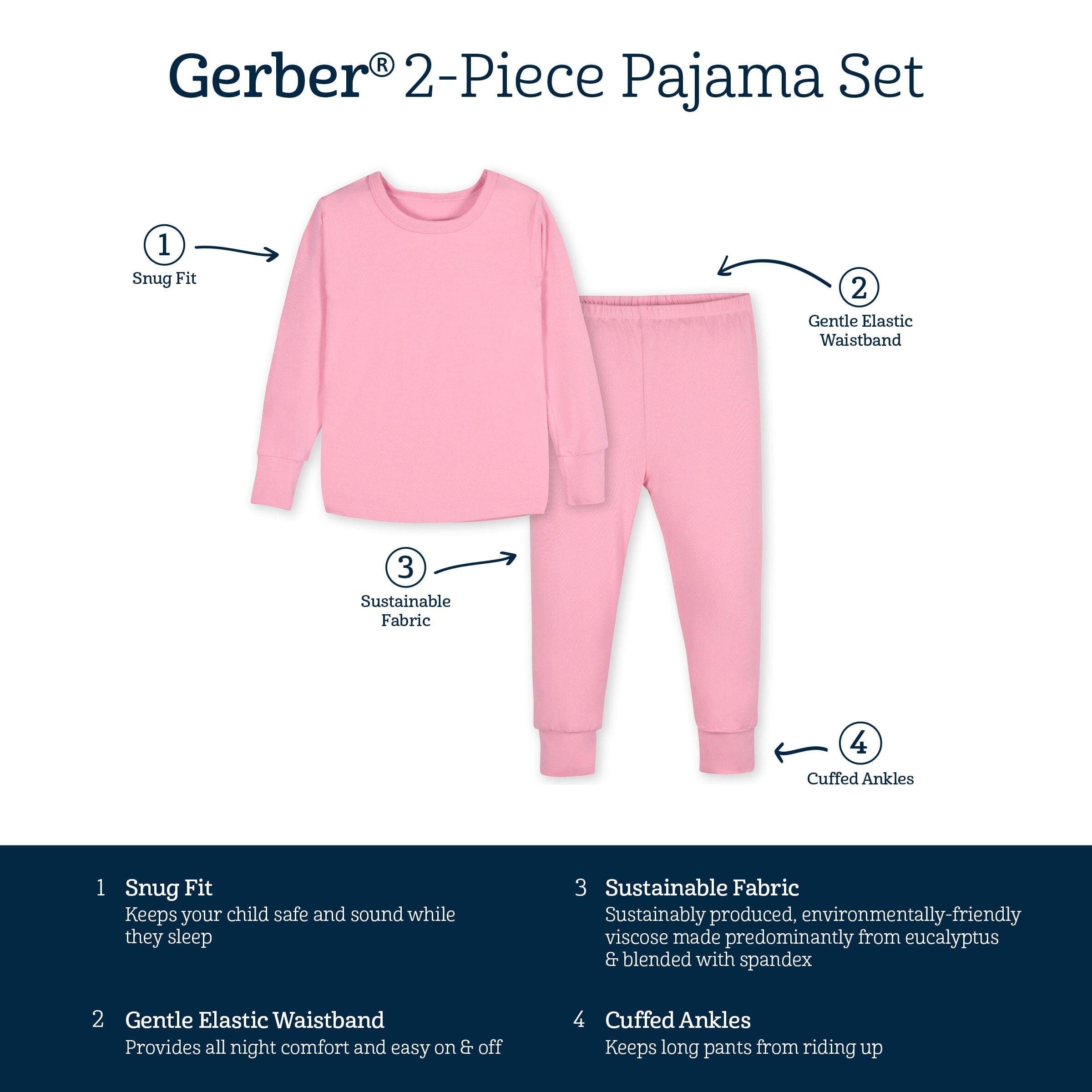 2-Piece Infant & Toddler Girls Sea Pink Buttery-Soft Viscose Made from Eucalyptus Snug Fit Pajamas