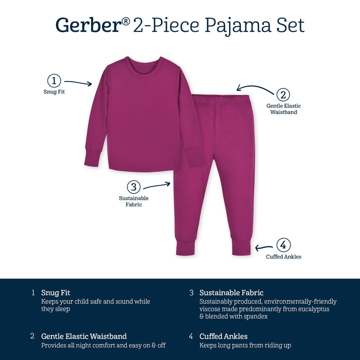 2-Piece Infant & Toddler Wine Buttery-Soft Viscose Made from Eucalyptus Snug Fit Pajamas