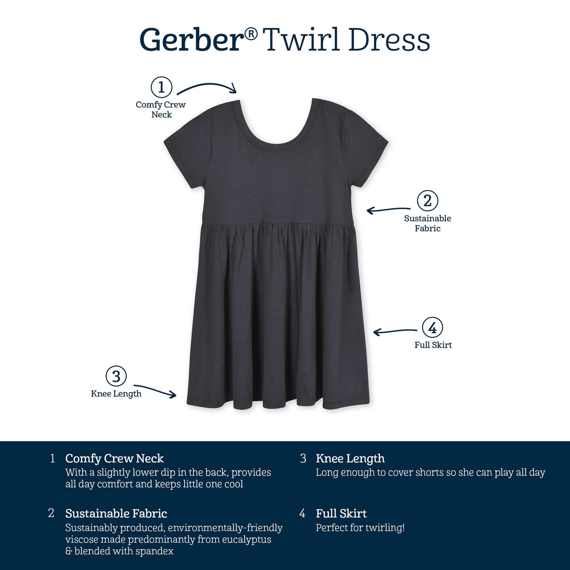 Infant & Toddler Girls Charcoal Buttery-Soft Viscose Made from Eucalyptus Twirl Dress