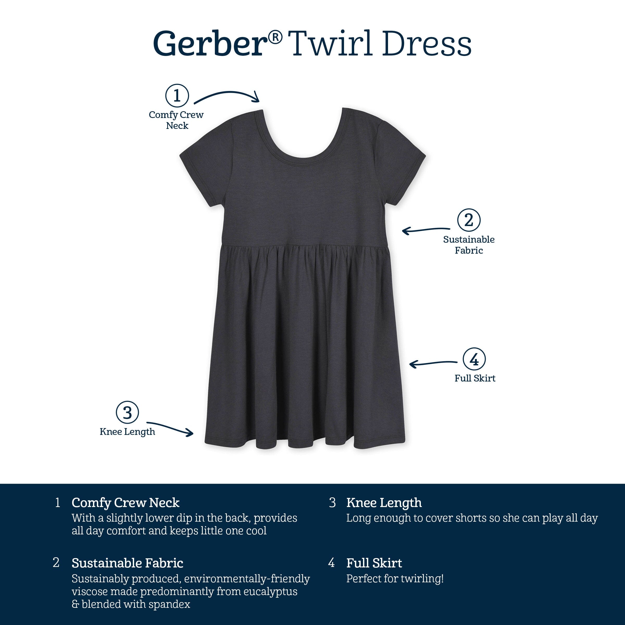 Infant & Toddler Girls Charcoal Buttery-Soft Viscose Made from Eucalyptus Twirl Dress
