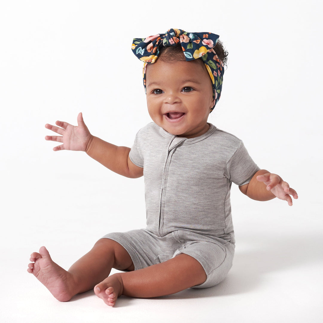 Baby Gray Heather Buttery-Soft Viscose Made from Eucalyptus Snug Fit Romper