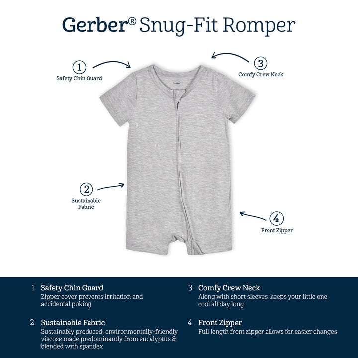 Baby Glacier Gray Buttery-Soft Viscose Made from Eucalyptus Snug Fit Romper