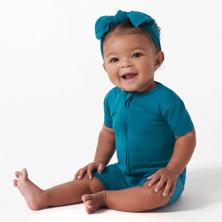 Baby Teal Buttery-Soft Viscose Made from Eucalyptus Snug Fit Romper