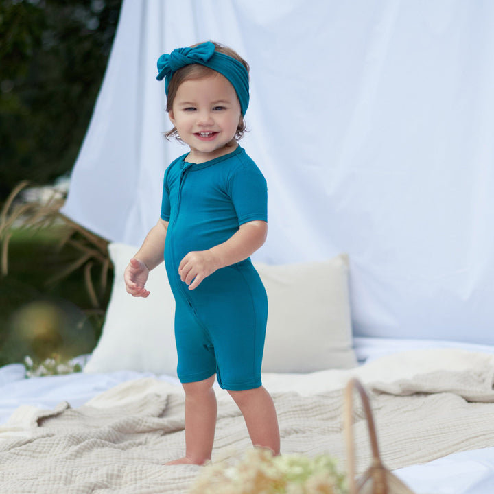 Baby Ocean Teal Buttery Soft Viscose Made from Eucalyptus Snug Fit Romper