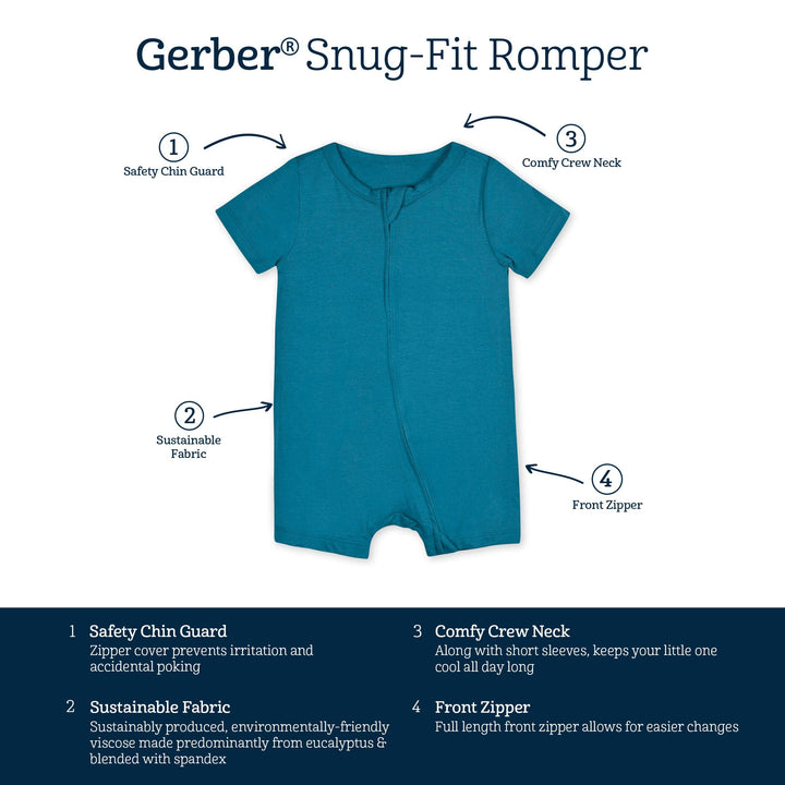 Baby Ocean Teal Buttery-Soft Viscose Made from Eucalyptus Snug Fit Romper