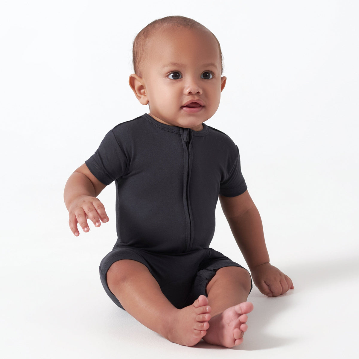 Baby Charcoal Buttery-Soft Viscose Made from Eucalyptus Snug Fit Romper