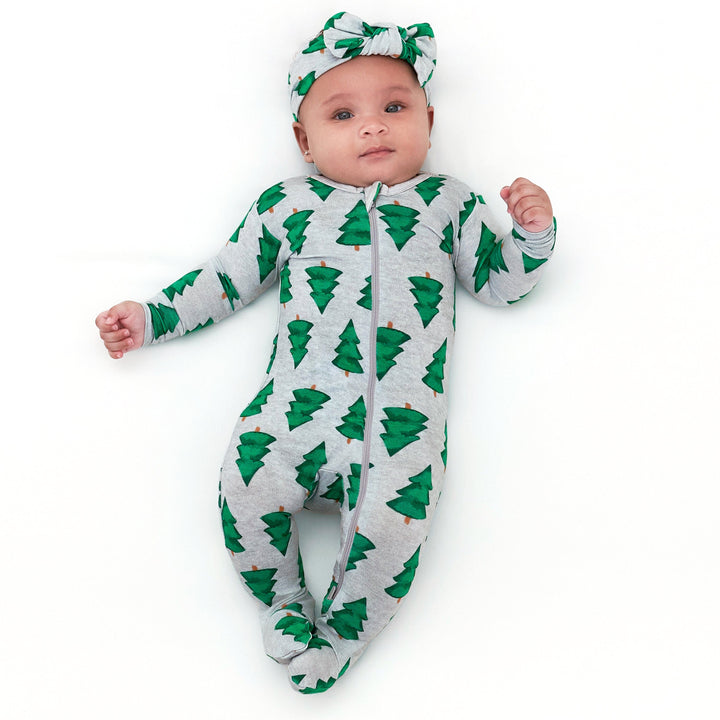 Baby Spruce Buttery Soft Viscose Made from Eucalyptus Snug Fit Footed Holiday Pajamas