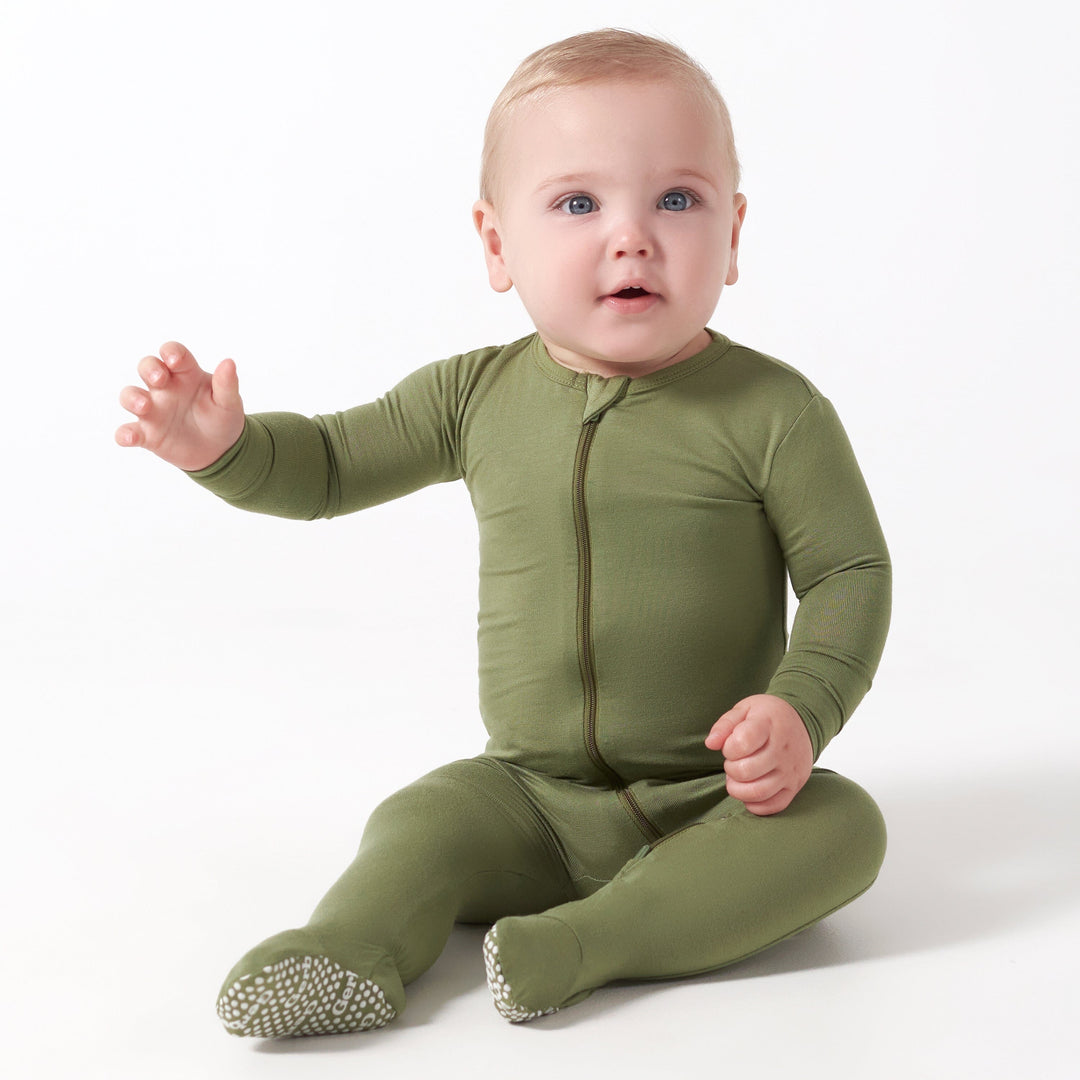 Gerber Unisex Baby Toddler Buttery Soft Snug Fit Footed Pajamas with Viscose Made from Eucalyptus, Olive, 6-9 Months