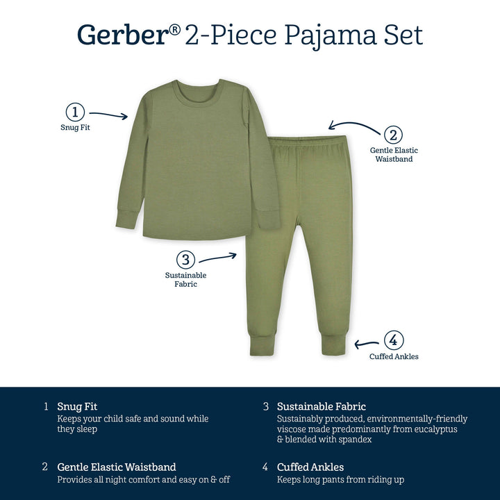 2-Piece Infant & Toddler Olive Buttery-Soft Viscose Made from Eucalyptus Snug Fit Pajamas