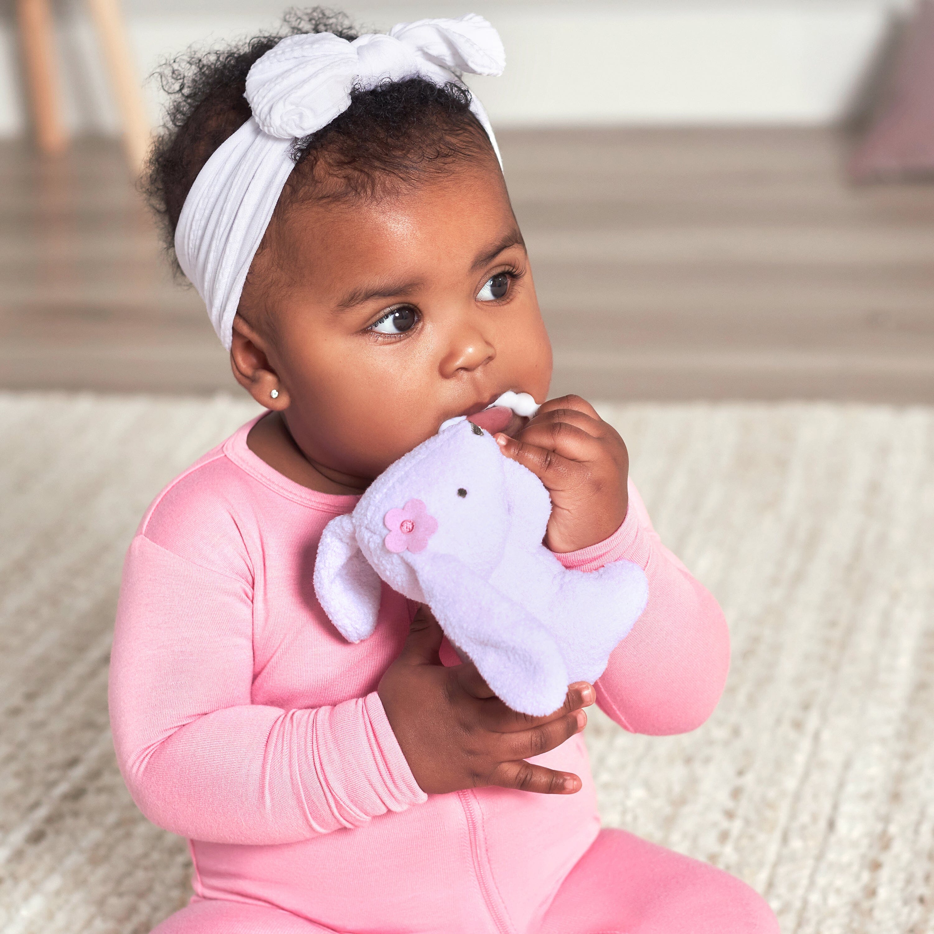 2-Piece Baby Girls Bunny & Hedgehog Rattle and Teether Set