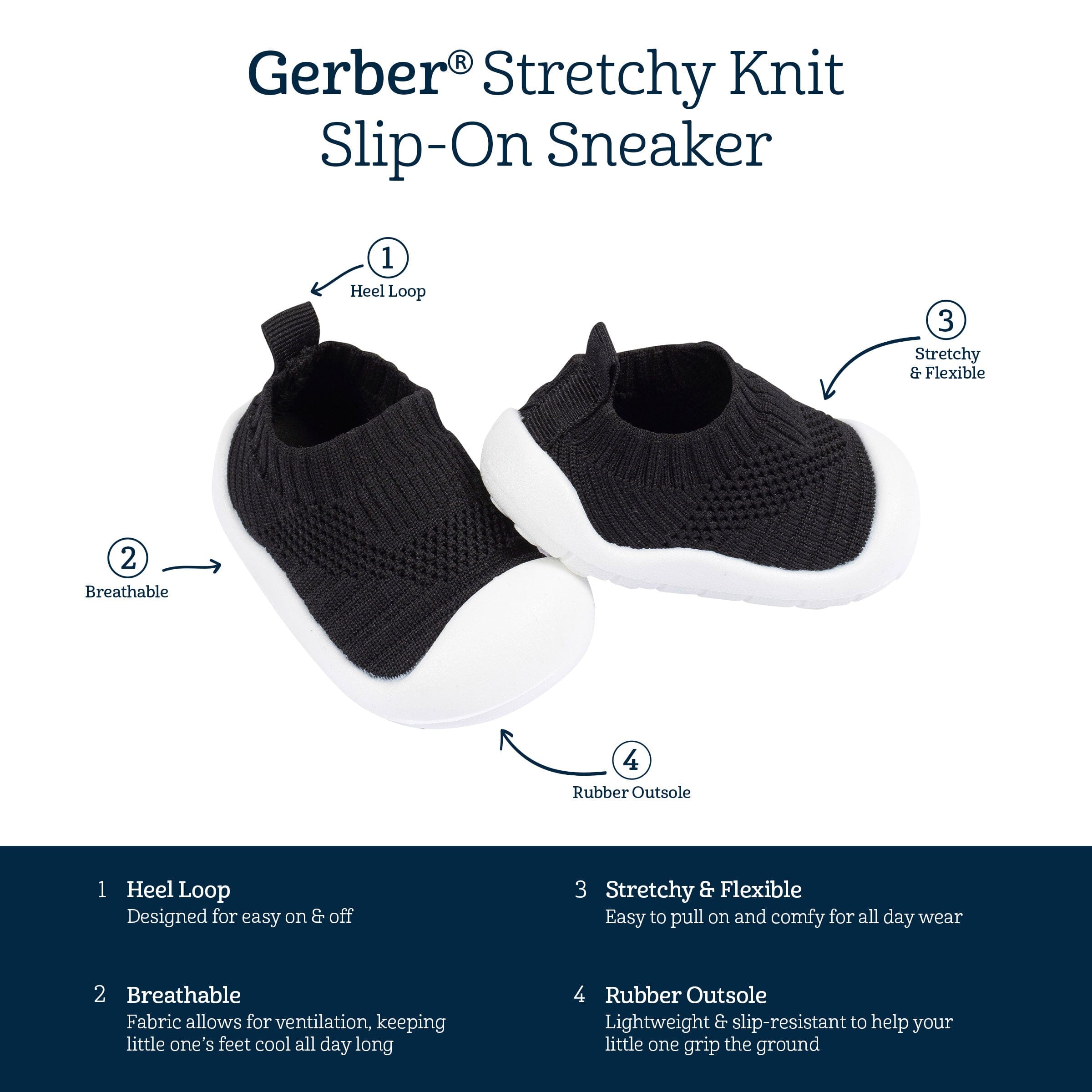 Baby Boys Black Stretchy Knit Slip-On Sneaker