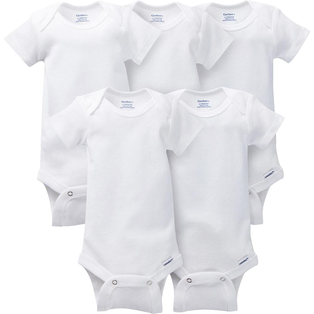 5-Pack White Short Sleeve Onesies® Bodysuits-Gerber Childrenswear