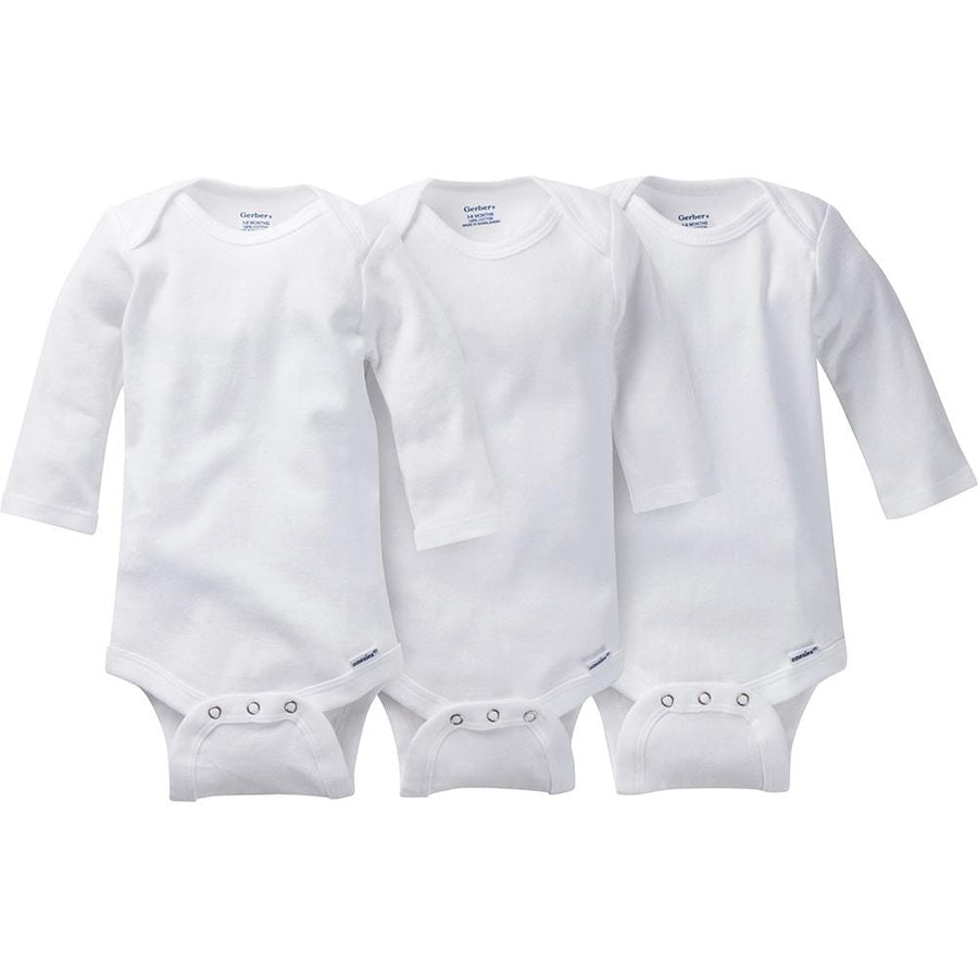 3-Pack White Long Sleeve Onesies® Bodysuits-Gerber Childrenswear